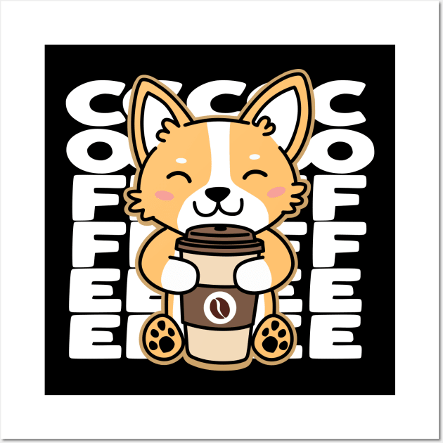 Corgi Drinking Coffee Funny Dog Lover Kawaii Wall Art by DetourShirts